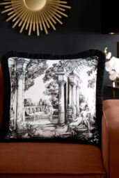 Laurence Llewelyn-Bowen 'Vista' Hand Drawn Print Velvet Filled Cushion in Grey - Size: 43 cm x 43 cm