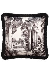Laurence Llewelyn-Bowen 'Vista' Hand Drawn Print Velvet Filled Cushion in Grey - Size: 43 cm x 43 cm - thumbnail 2