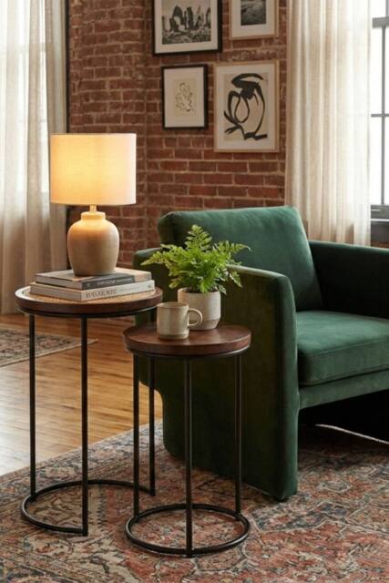 IH Design Giselle Metal & Wood Nest Of 2 Round Table in Walnut - image 1