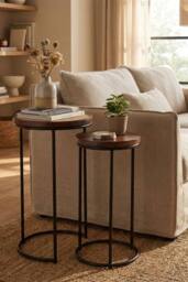 IH Design Giselle Metal & Wood Nest Of 2 Round Table in Walnut - thumbnail 6