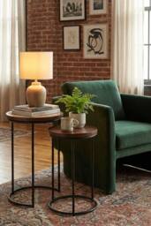 IH Design Giselle Metal & Wood Nest Of 2 Round Table in Walnut - thumbnail 1