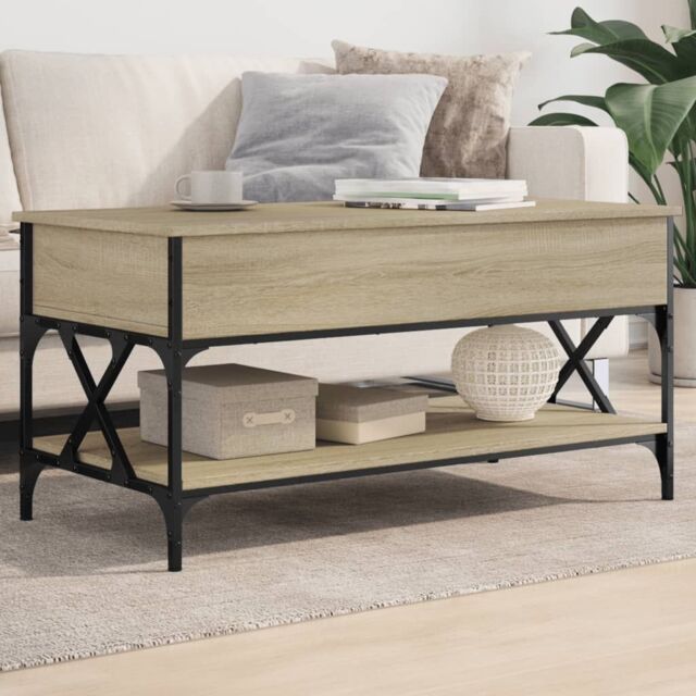 Berkfield Home Coffee Table Sonoma Oak 100x50x50 cm Engineered Wood & Metal in Brown - Size: 100 x 50 x 50 cm - image 1