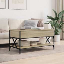 Berkfield Home Coffee Table Sonoma Oak 100x50x50 cm Engineered Wood & Metal in Brown - Size: 100 x 50 x 50 cm - thumbnail 3