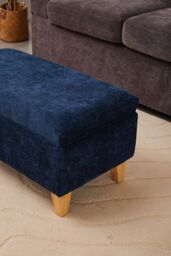 Living and Home Chenille Upholstered Storage Ottoman in Indigo - Size: Large - thumbnail 7