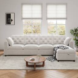 Matteo Modern Beige Velvet L-Shaped Sofa with Reversible Storage Chaise - thumbnail 1