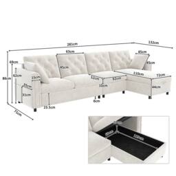 Matteo Modern Beige Velvet L-Shaped Sofa with Reversible Storage Chaise - thumbnail 2