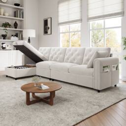 Matteo Modern Beige Velvet L-Shaped Sofa with Reversible Storage Chaise - thumbnail 6