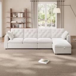Matteo Modern Beige Velvet L-Shaped Sofa with Reversible Storage Chaise - thumbnail 7