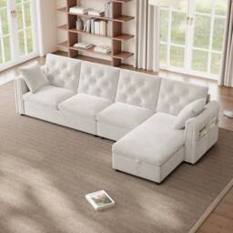 Matteo Modern Beige Velvet L-Shaped Sofa with Reversible Storage Chaise - thumbnail 8