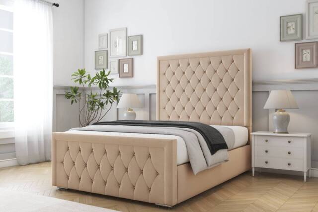 "Comfort Beds Hilton Plush Bed Frame With Mattress-50"" Upholstered in Stone - Size: King" - image 1