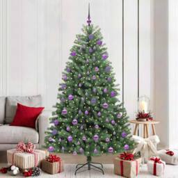Berkfield Home Realistic Artificial Hinged Christmas Tree Green 210 cm PVC & Metal - thumbnail 2