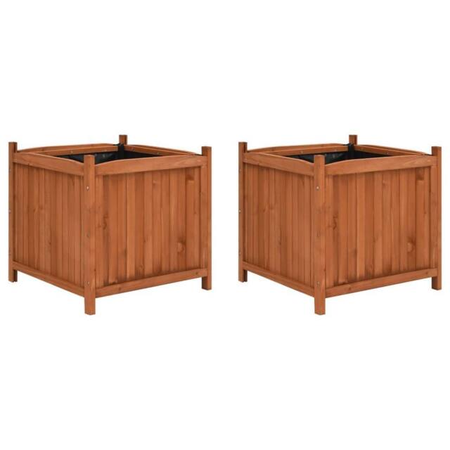 Berkfield Home Raised Beds 2 pcs 50x50x50 cm Firwood in Brown - Size: 50 x 50 x 50 cm - image 1