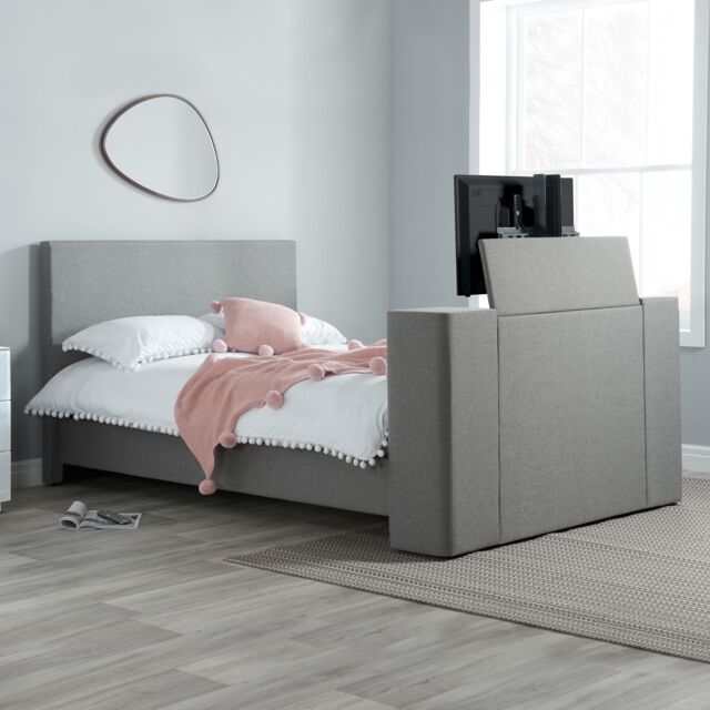 Birlea TV Bed Frame Plaza Grey Upholstery Fabric Bedstead - Size: King - image 1
