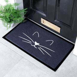 Artsy Mats Cat Face Indoor & Outdoor Doormat in Black - Size: 40 cm x 70 cm - thumbnail 1