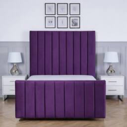 Living Comfort Bedz Zenith Upholstered Gas Lift Storage Bed with 48 Inch Headboard in Purple - Size: Small Double - thumbnail 2