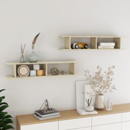 Berkfield Home Wall Shelf 2 pcs Sonoma Oak 105x18x20 cm Engineered Wood in Brown - Size: 105 x 18 x 20 cm - thumbnail 1