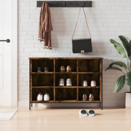 Berkfield Home Shoe Cabinet Smoked Oak 100x35x70 cm Engineered Wood in Brown - Size: 100 x 35 x 70 cm - thumbnail 1