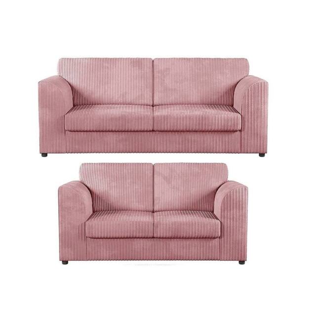 Furniture 786 Hannah Jumbo Cord Full Back 3+2 Seater Sofa Set in Pink - image 1