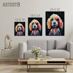 "Artery8 Abstract Spaniel Cockapoo Dog Colourful Framed Canvas Wall Art Print - Size: W12"" x H16""" - thumbnail 4