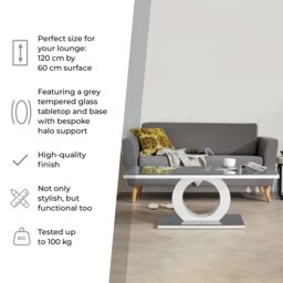 FurnitureboxUK Giovani Rectangular White High Gloss Coffee Table with Glass Top & Unique Halo Structural Plinth Base Design in Black - thumbnail 6