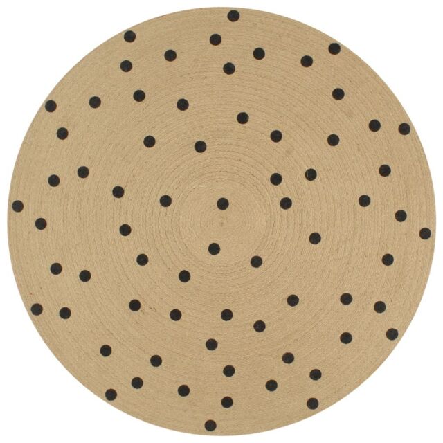 Berkfield Home Handmade Rug Jute with Print Polka Dot 120 cm in Black - Size: Medium - image 1