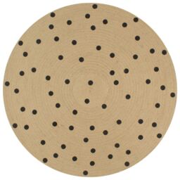 Berkfield Home Handmade Rug Jute with Print Polka Dot 120 cm in Black - Size: Medium - thumbnail 1