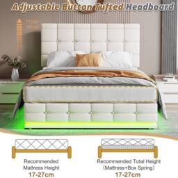 Merax PU Leather Ottoman 4ft6 Double Bed with RGB LED & Tufted Headboard in White - thumbnail 8