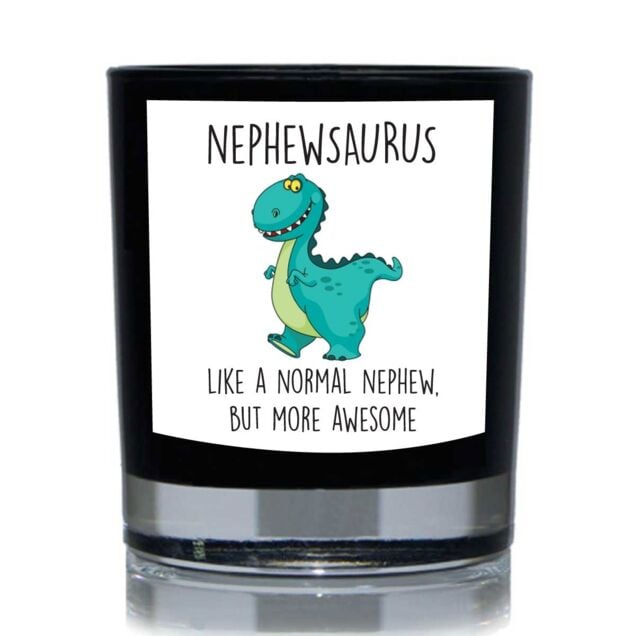 60 SECOND MAKEOVER Nephewsaurus, Like A Normal Nephew But More Awesome Dinosaur 20cl Candle in Black