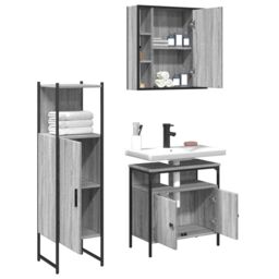 Berkfield Home 3 Piece Bathroom Cabinet Set Grey Sonoma Engineered Wood - thumbnail 4