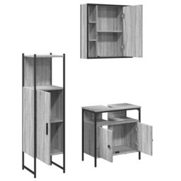 Berkfield Home 3 Piece Bathroom Cabinet Set Grey Sonoma Engineered Wood - thumbnail 5