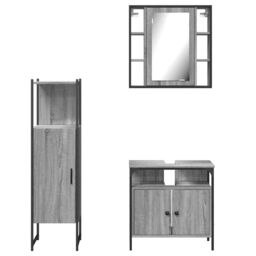Berkfield Home 3 Piece Bathroom Cabinet Set Grey Sonoma Engineered Wood - thumbnail 6