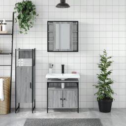Berkfield Home 3 Piece Bathroom Cabinet Set Grey Sonoma Engineered Wood - thumbnail 3