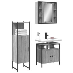 Berkfield Home 3 Piece Bathroom Cabinet Set Grey Sonoma Engineered Wood - thumbnail 1