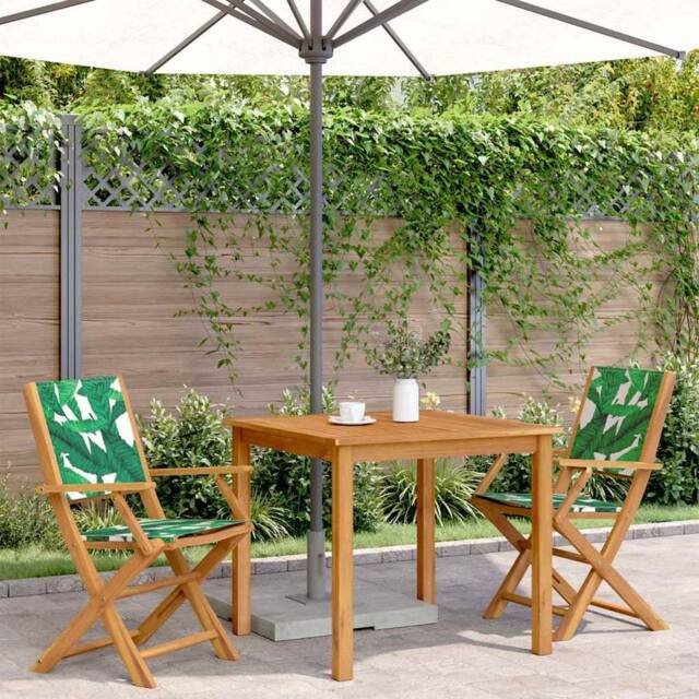 Berkfield Home Beautiful Garden Chairs 2 pcs Leaf Pattern Solid Wood Acacia and in Green - image 1