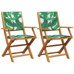 Berkfield Home Beautiful Garden Chairs 2 pcs Leaf Pattern Solid Wood Acacia and in Green - thumbnail 3