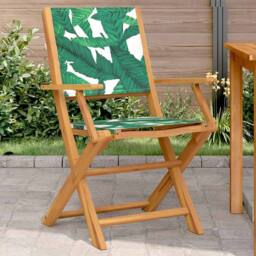 Berkfield Home Beautiful Garden Chairs 2 pcs Leaf Pattern Solid Wood Acacia and in Green - thumbnail 2