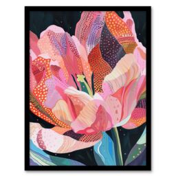 "Artery8 Pink Trumpet Lily Flower Colourful Folk Patterns Framed Wall Art - Size: W12"" x H16""" - thumbnail 1