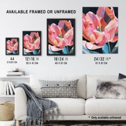 "Artery8 Pink Trumpet Lily Flower Colourful Folk Patterns Framed Wall Art - Size: W12"" x H16""" - thumbnail 3