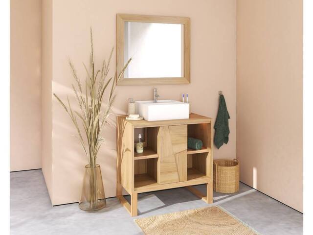 Vente-unique Freestanding Teak Bathroom Vanity Unit With Square Ceramic Countertop in Light Oak - image 1