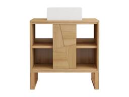 Vente-unique Freestanding Teak Bathroom Vanity Unit With Square Ceramic Countertop in Light Oak - thumbnail 2