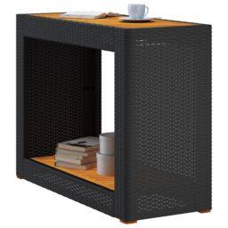 Berkfield Home Garden Side Table with Wooden Top Black 100x40x75 cm Poly Rattan - Size: 100 x 40 x 75 cm - thumbnail 4
