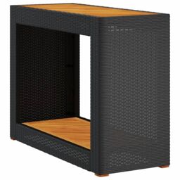 Berkfield Home Garden Side Table with Wooden Top Black 100x40x75 cm Poly Rattan - Size: 100 x 40 x 75 cm - thumbnail 2