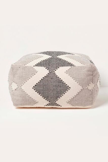 Homescapes Malmo Handwoven Textured Pouffe Bean Cube in Grey - image 1