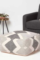 Homescapes Malmo Handwoven Textured Pouffe Bean Cube in Grey - thumbnail 2