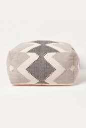 Homescapes Malmo Handwoven Textured Pouffe Bean Cube in Grey - thumbnail 1
