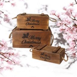 Minster Crates with Lids Rope Handles (Set of 3) - Wood in Brown - Size: 1 Pack - thumbnail 2