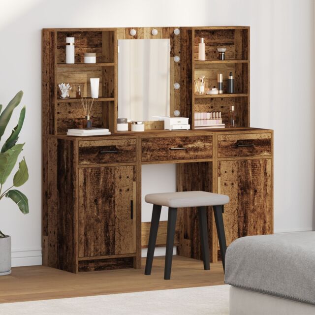 Berkfield Home Dressing Table Set Set of 3 Old Wood Engineered wood in Brown - image 1