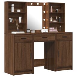 Berkfield Home Dressing Table Set Set of 3 Old Wood Engineered wood in Brown - thumbnail 3