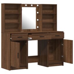 Berkfield Home Dressing Table Set Set of 3 Old Wood Engineered wood in Brown - thumbnail 6
