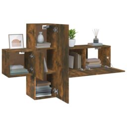 Berkfield Home 3 Piece TV Cabinet Set Smoked Oak Engineered Wood in Brown - thumbnail 4